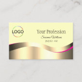 Classy Cream Wavy Gold Dekoration mit Logo und QR  Visitenkarte (Vorderseite)