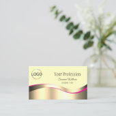 Classy Cream Wavy Gold Dekoration mit Markenlogo Visitenkarte (Stehend Vorderseite)