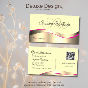 Classy Cream Wavy Gold Dekorinitials und QR Code Visitenkarte
