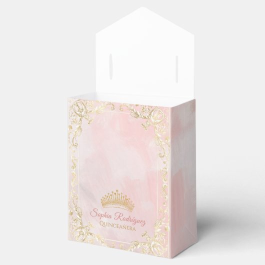 Classy Crown Floral Pink Quinceanera Gefallen Box Geschenkschachtel (Geöffnet)