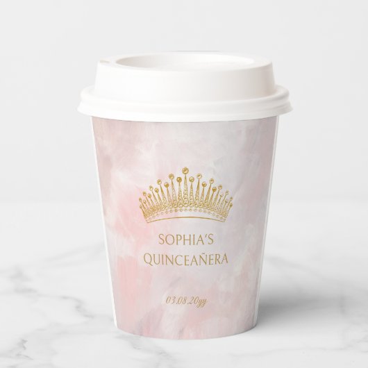 Classy Crown Pink Quinceanera Custom Pappbecher (Rückseite)