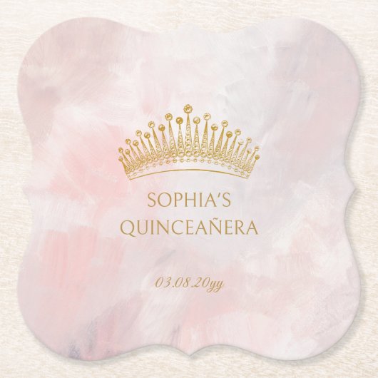Classy Crown Pink Quinceanera Party Custom Untersetzer (Vorderseite)