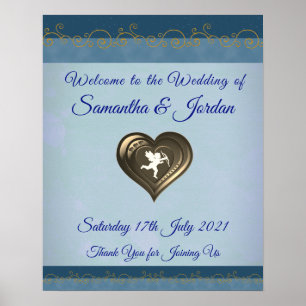 Classy Cupid in Herz, Blau & Gold Willkommenspende Poster