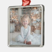 Classy Curved Swash Signature Holiday Photo Ornament Aus Metall (Links)