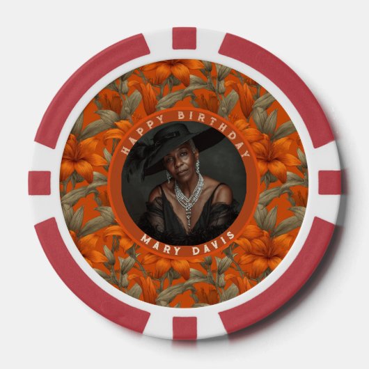Classy Custom Lilies Themed Surprise Birthday Pokerchips (Vorderseite)