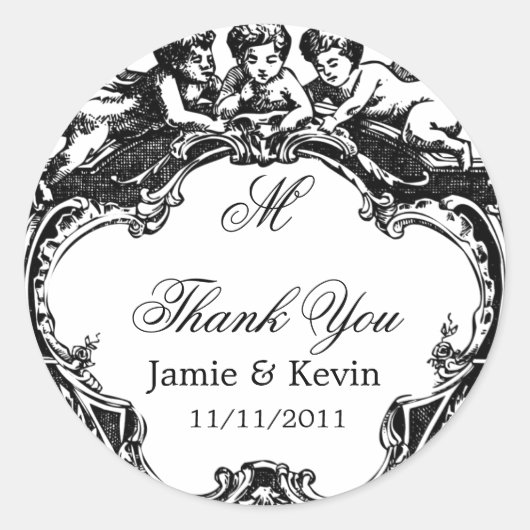 Classy Customizable Mit Monogramm Cherub Sticker (Vorderseite)