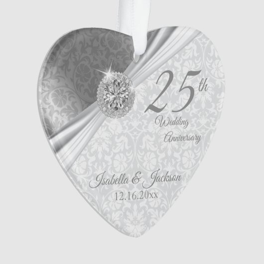 Classy Damask - 25. Hochzeitstag Ornament (Vorderseite)