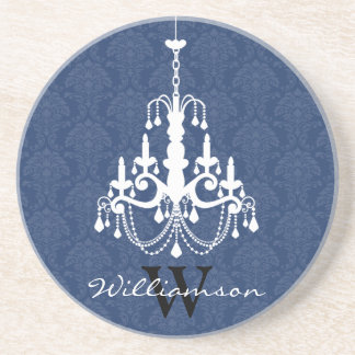Classy Damask Chandelier Monogram Untersetzer (bla