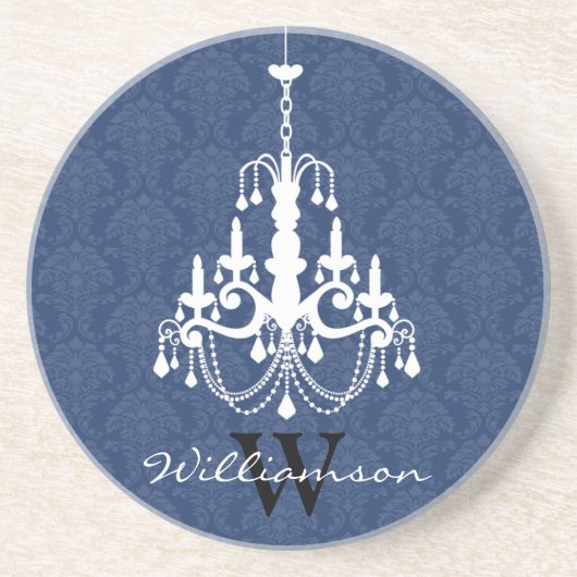 Classy Damask Chandelier Monogram Untersetzer (bla (Vorne)
