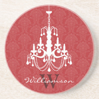 Classy Damask Chandelier Monogram Untersetzer (rot