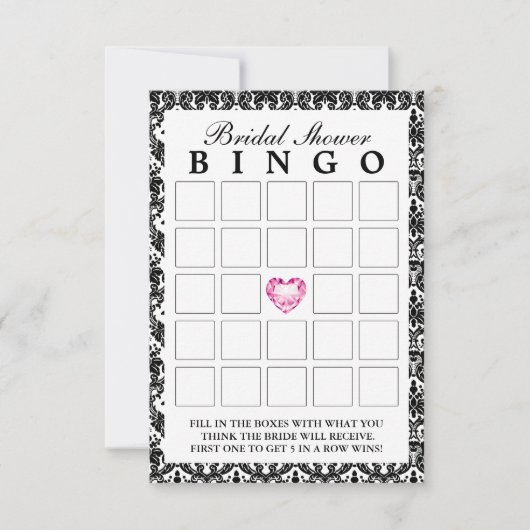 Classy Damask Diamond Herz Bridal Bingo Karten (Vorderseite)