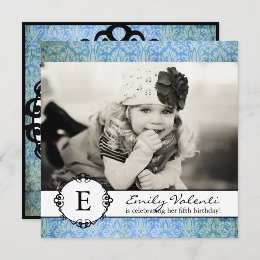 Classy Damask Geburtstagsparty Einladung (Vorne/Hinten)