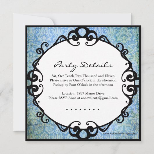 Classy Damask Geburtstagsparty Einladung (Rückseite)