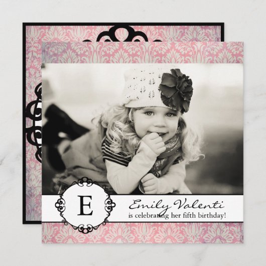 Classy Damask Geburtstagsparty Einladung (Vorne/Hinten)