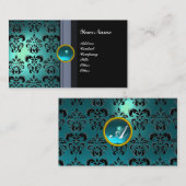 CLASSY DAMASK GEM MONOGRAM Schwarz-Blau-Aquamarine Visitenkarte (Vorne/Hinten)