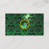 CLASSY DAMASK GEM MONOGRAM schwarz grün Visitenkarte (Rückseite)