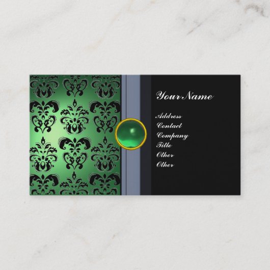 CLASSY DAMASK GEM MONOGRAM schwarz grün Visitenkarte (Vorderseite)