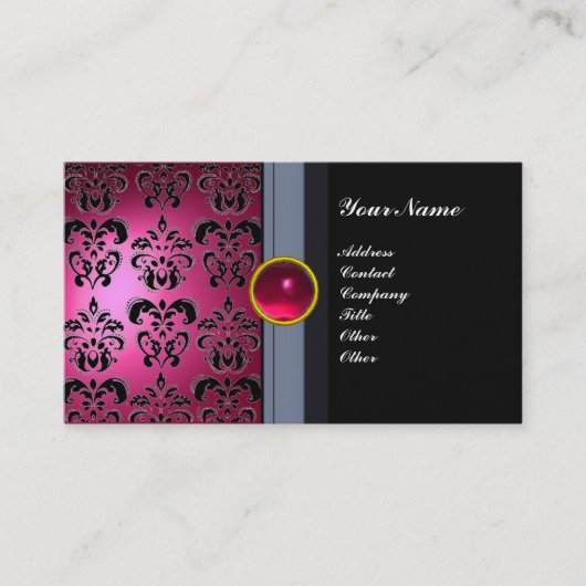 CLASSY DAMASK GEM MONOGRAM schwarz rosa Visitenkarte (Vorderseite)
