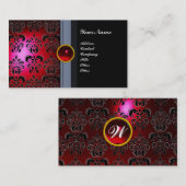 CLASSY DAMASK GEM MONOGRAM schwarz rot bordeauxrot Visitenkarte (Vorne/Hinten)