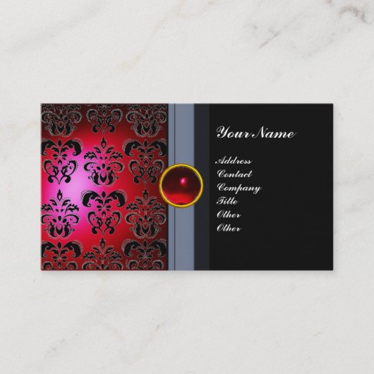 CLASSY DAMASK GEM MONOGRAM schwarz rot bordeauxrot Visitenkarte (Vorderseite)