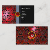 CLASSY DAMASK GEM MONOGRAM schwarz rot Visitenkarte (Vorne/Hinten)