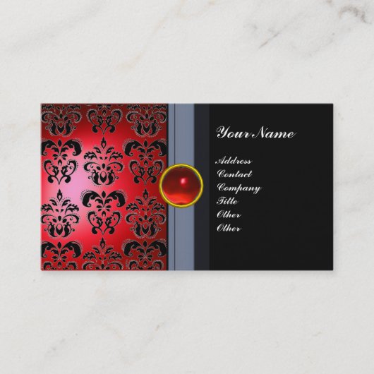 CLASSY DAMASK GEM MONOGRAM schwarz rot Visitenkarte (Vorderseite)