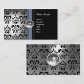 CLASSY DAMASK GEM MONOGRAM Schwarz-weiß Visitenkarte (Vorne/Hinten)