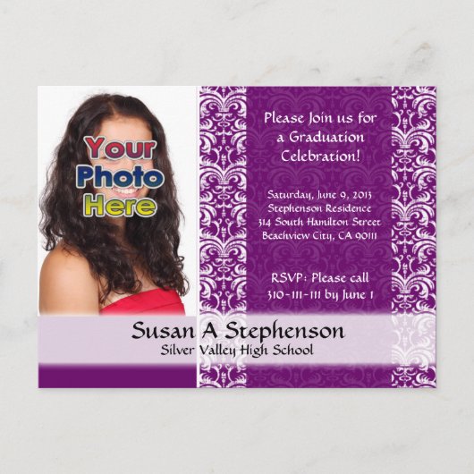 Classy Damask Graduation Party Einladung Foto (Vorderseite)