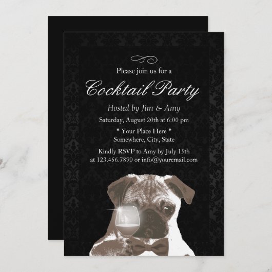 Classy Damask Housewarming Cocktail Party Einladung (Vorne/Hinten)