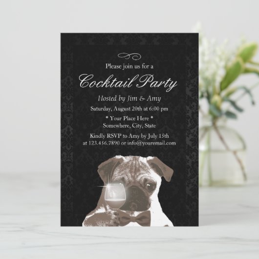 Classy Damask Housewarming Cocktail Party Einladung (Stehend Vorderseite)