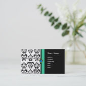 CLASSY DAMASK MONOGRAM, Black Saphir Perle Visitenkarte (Stehend Vorderseite)