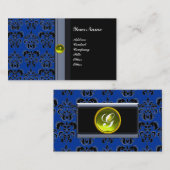 CLASSY DAMASK MONOGRAM Blau-grauer Topaz gelb Visitenkarte (Vorne/Hinten)