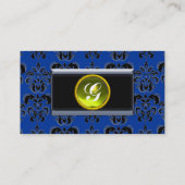 CLASSY DAMASK MONOGRAM Blau-grauer Topaz gelb Visitenkarte (Rückseite)