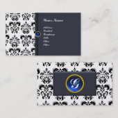 CLASSY DAMASK MONOGRAM Blaue Saphir Perle Visitenkarte (Vorne/Hinten)