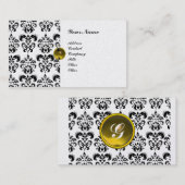 CLASSY DAMASK MONOGRAM Metallisches Platin Visitenkarte (Vorne/Hinten)