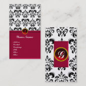 CLASSY DAMASK MONOGRAM rotes Bordeaux Platin Visitenkarte (Vorne/Hinten)