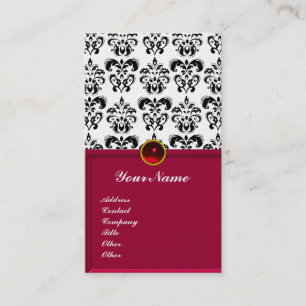 CLASSY DAMASK MONOGRAM rotes Bordeaux Platin Visitenkarte