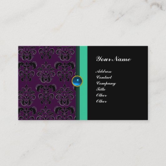 CLASSY DAMASK MONOGRAM, schwarzer Saphir Visitenkarte (Vorderseite)