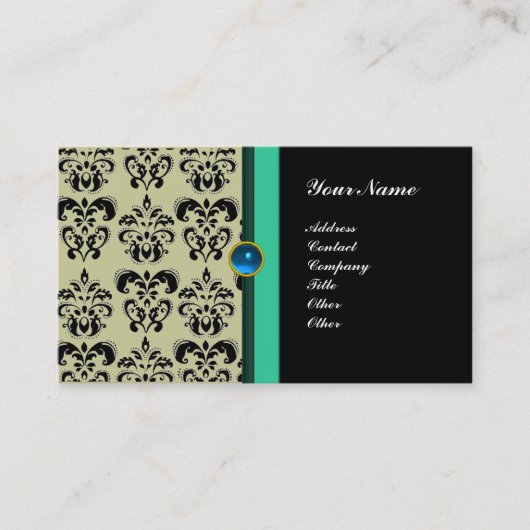 CLASSY DAMASK MONOGRAM, schwarzer Saphir Visitenkarte (Vorderseite)