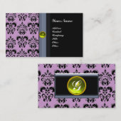 CLASSY DAMASK MONOGRAM schwarzer Topaz gelb Visitenkarte (Vorne/Hinten)