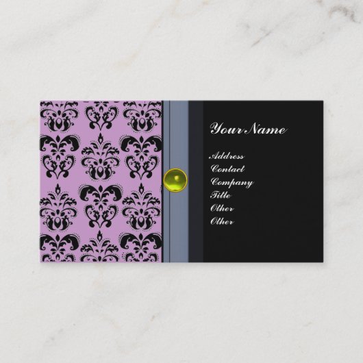 CLASSY DAMASK MONOGRAM schwarzer Topaz gelb Visitenkarte (Vorderseite)