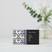 CLASSY DAMASK MONOGRAM, schwarzer Topaz gelb Visitenkarte (Stehend Vorderseite)