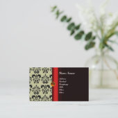 CLASSY DAMASK MONOGRAM schwarzer Topaz-Orange, Visitenkarte (Stehend Vorderseite)