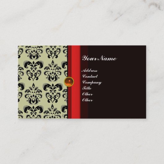 CLASSY DAMASK MONOGRAM schwarzer Topaz-Orange, Visitenkarte (Vorderseite)