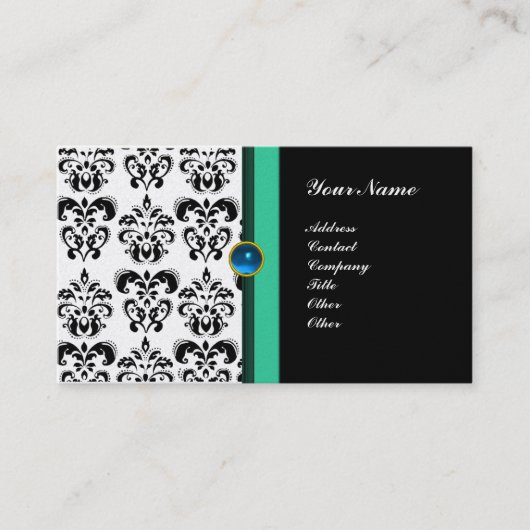 CLASSY DAMASK MONOGRAM, schwarzes Saphigold Visitenkarte (Vorderseite)