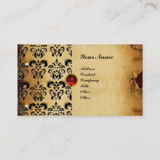 CLASSY DAMASK PARCHMENT MONOGRAMM Schwarz Visitenkarte (Vorderseite)