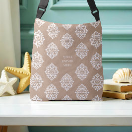 Classy Damask Regency Khaki Beige Tragetaschen Mit Langen Trägern