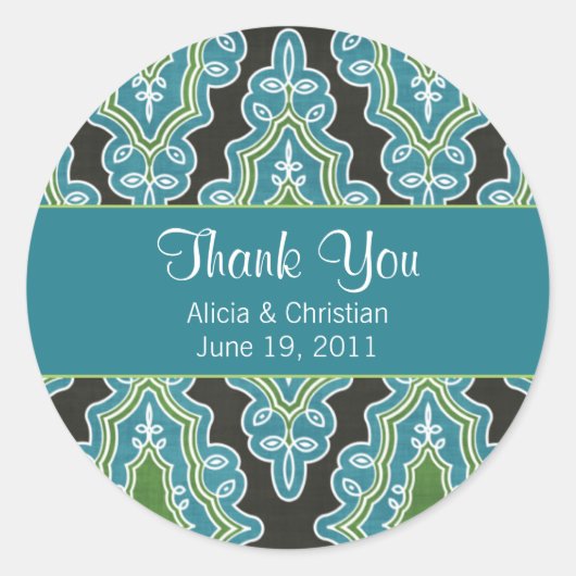 Classy Damask Turquoise Danke Labels Runder Aufkleber (Vorderseite)