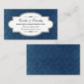 Classy Damask Wedding Website Business Card (blau) Begleitkarte (Vorne/Hinten)
