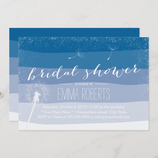 Classy Dandelion Blue Shades Brautparty Einladung (Vorne/Hinten)